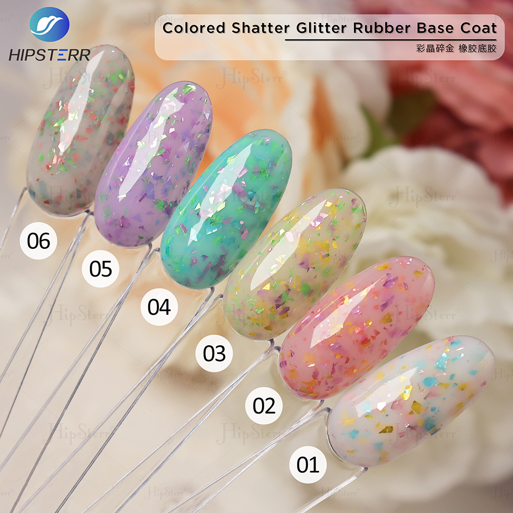 Colored Shatter Glitter Rubber Base Coat nail gel polish